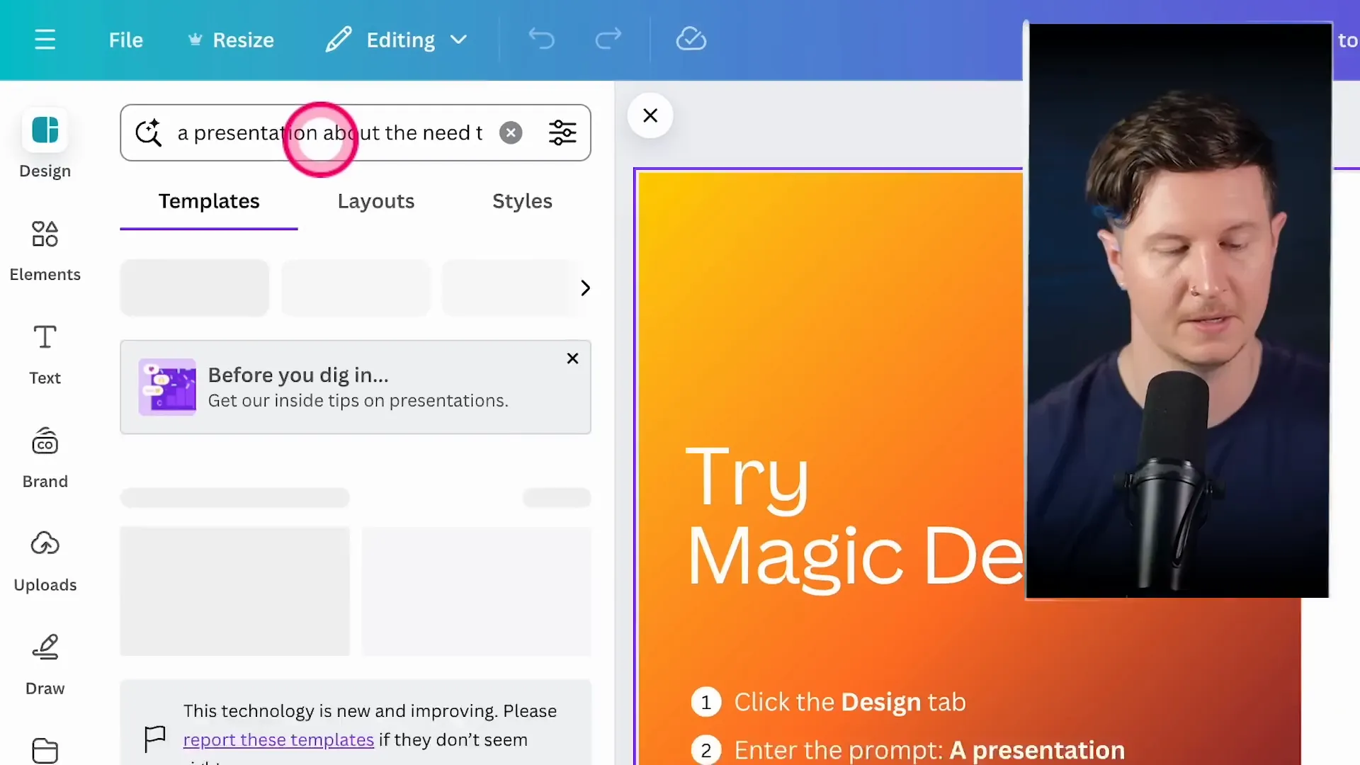 استفاده از Magic Design با وارد کردن پرامپت