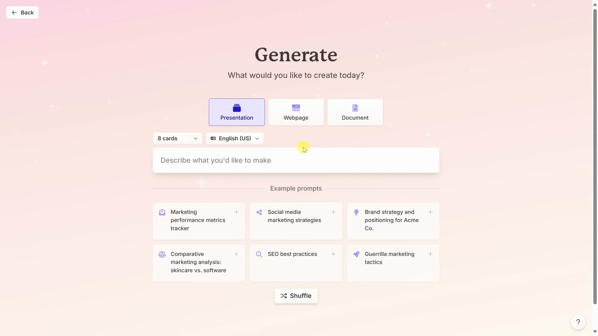 انتخاب نوع ساخت ارائه با یک خط دستور در Gamma.app