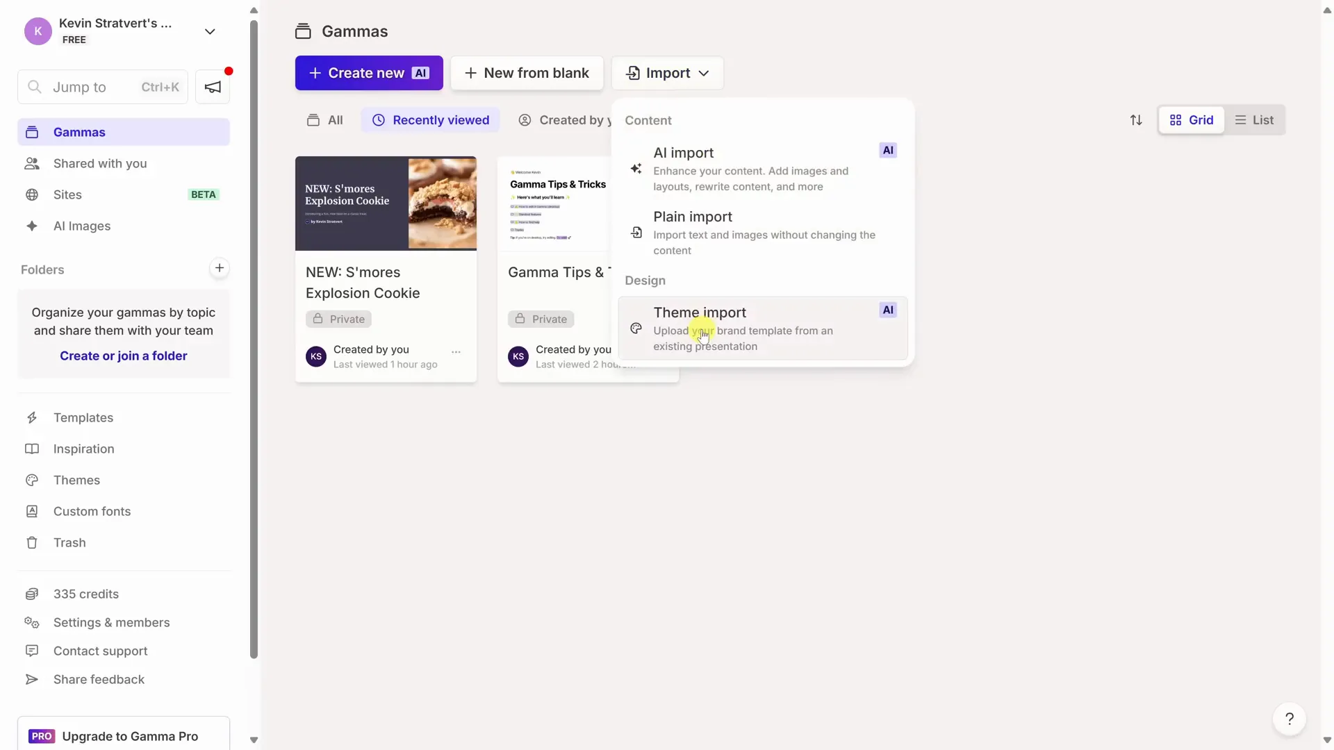 وارد کردن قالب برند در Gamma.app